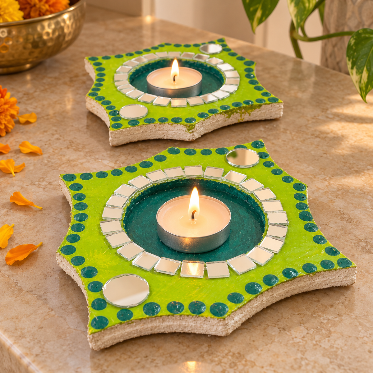 Harit Glow:A pair of tea-light holders