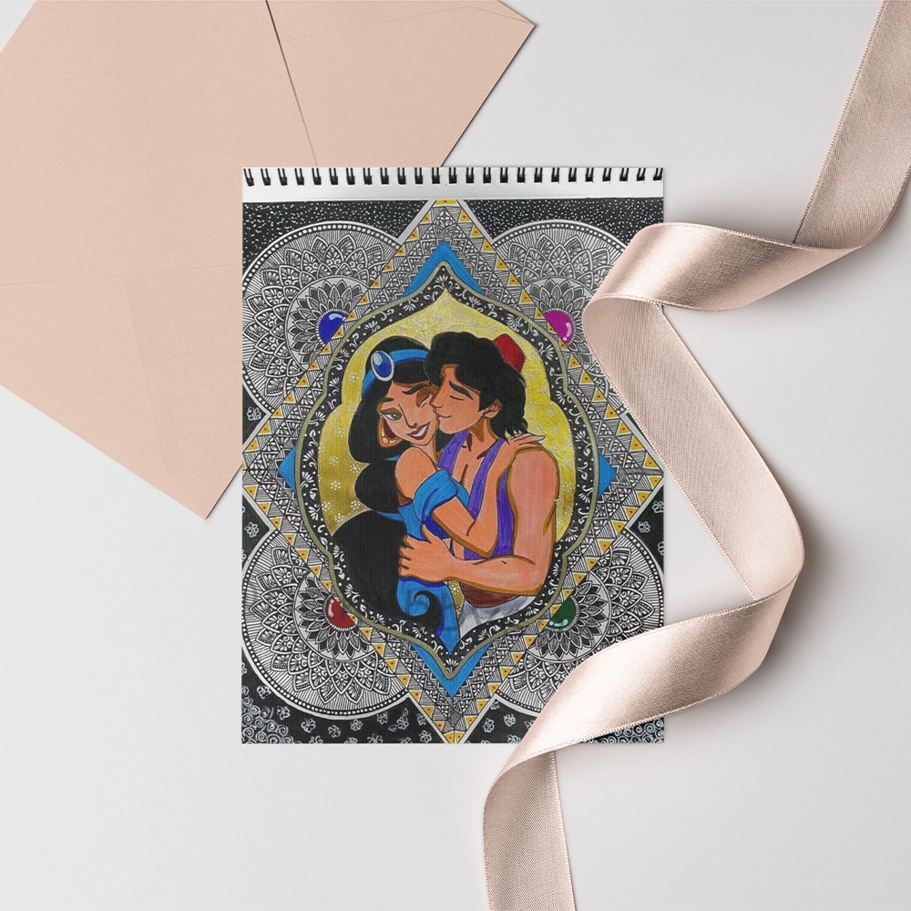 Enchanted Embrace- Aladdin & Jasmine Mandala Art