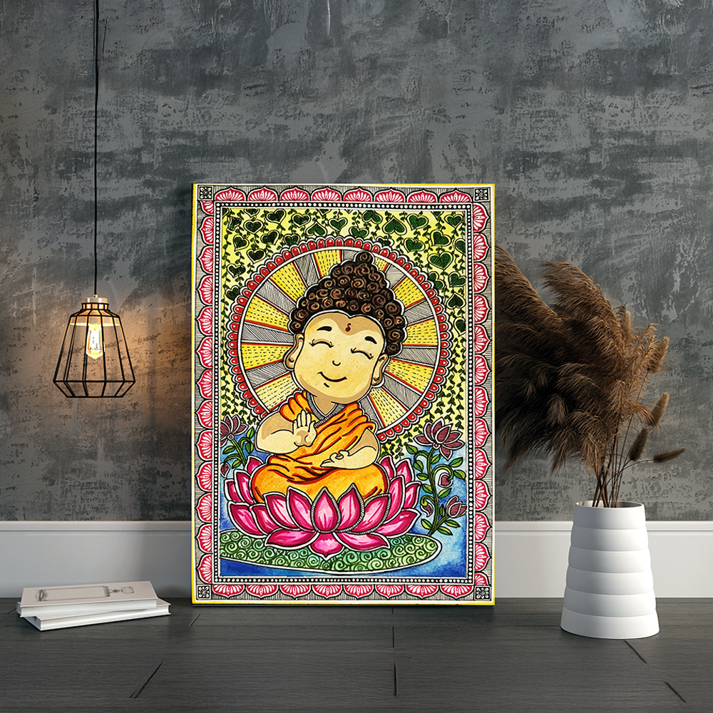Serene Little Buddha- Madhubani