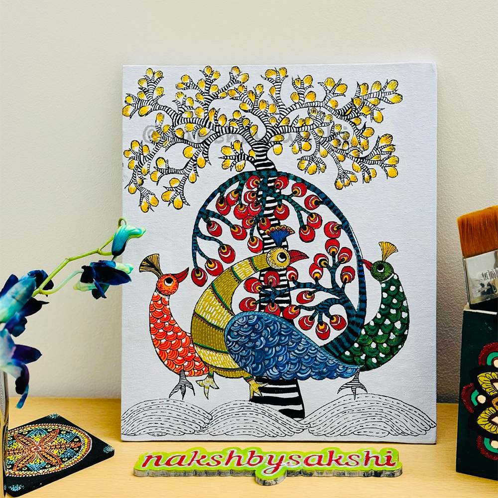 Gond art Peacock & Tree of life