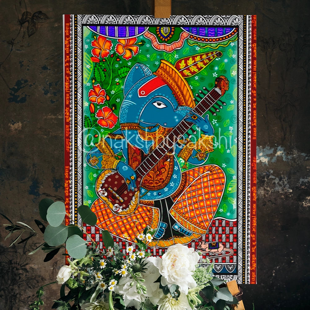 Musical Ganesha – Madhubani Folk Art